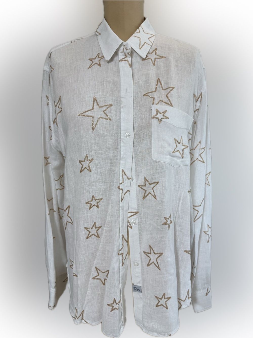 Rails White Button-Up Shirt with Gold Star Embroidery